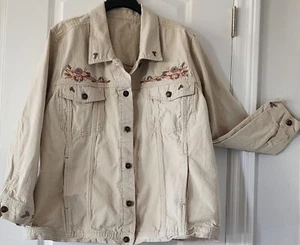 Women's Vintage Denim & Company Boho Embroidered Cream Denim Jacket Size 3XL - Picture 1 of 7