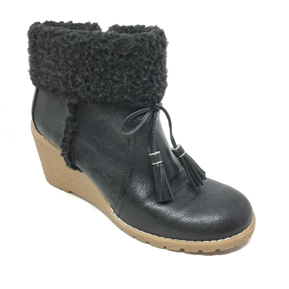 Mujer GH Bass & Co Carol Botines Zapatos Talla 8.5M Negro Imitación Piel Cuña Cremallera K1 Foto 1 de 4