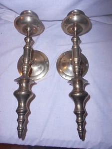 Vintage? Pr Large Heavy Brass Wall Candle Sconces Candle Holders 15" - Picture 1 of 5