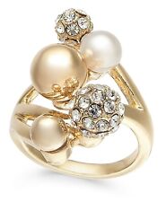 Inc International Concepts Gold-tone Pearl & Crystal Statement Ring - Size 9