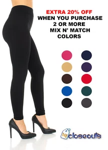 Women's Fleece Lined Leggings Solid Colors Winter Thick Warm Thermal Stretchy - Picture 1 of 25