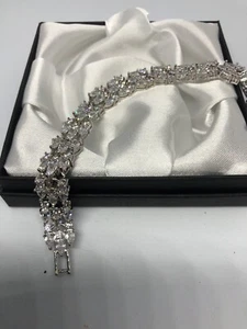 Silver Triple Layer Cuff Bracelet 6.9ct Lab-Created Topaz Free Box - Picture 1 of 12
