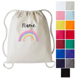 Personalised PE Bag Any Name Kids Drawstring Cotton Gymsac Swimming Sport - Picture 1 of 16