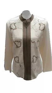 Nancy Bolen City Girl 8petite Lined Cream Jacket W/Brown Suede Leather Applique - Picture 1 of 8