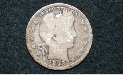 1893-p Barber Quarter * 90% Silver ** GOOD+ ** FREE SHIPPING - Image 1 of 2