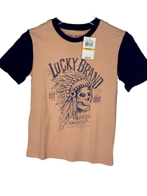 Lucky Brand Raglan T Shirt Boys Small Nomadic Wanderer skull w Headdress new - Image 1 of 4