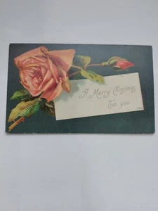 A Merry Christmas To You Pink Roses Postcard VTG Tub15 - Picture 1 of 2