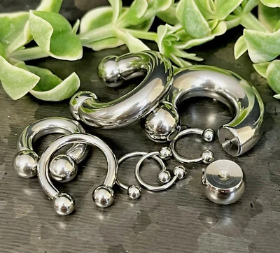 1pc Surgical Steel Circular Horseshoe Barbell with Ball Lip Septum 18G thru 00g  - Image 1 of 4