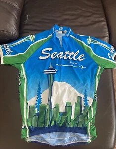 Canari Cycling Jersey Adult Large Blue Seattle 1/2 Zip Space Needle Boeing Poly - Picture 1 of 2