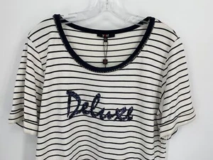 Yest Shirt Damen 6 ""Deluxe"" Pailletten Details gestreift blau weiß neu mit Etikett - Bild 1 von 7