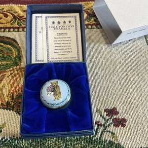 VTG Halcyon Days Round Box - Teddy Bear, Blue, Gold - "For You" 1.25"W 15/4489 - Picture 1 of 6