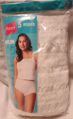 女式 Hanes 白色尼龙内裤 - 尺寸 7 - 复古 - 2006 - 5 包 — 第 1/4 张图片