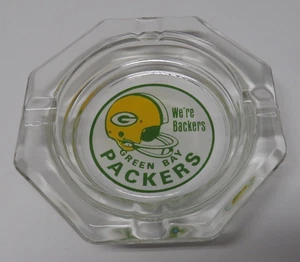 Cenicero vintage de los años 60 Green Bay Packers We're Backers vidrio transparente octágono ¡BONITO! - Imagen 1 de 4