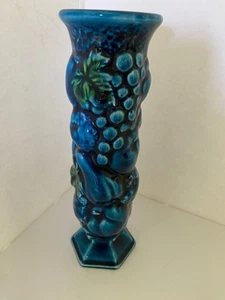 Vintage Inarco Pottery Blue Mood Indigo 8" Bud Vase E 3096 gold label - Picture 1 of 6