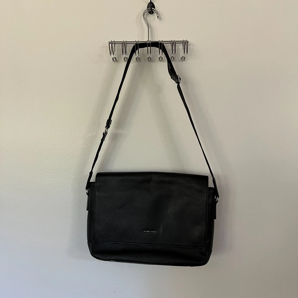 Michael Kors Black Leather Messenger Briefcase With Adjustable Strap & Interior - Image 1 of 4