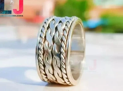 925 Sterling Silver Statement Ring Spinner Ring Celtic Braided Meditation Ring - Image 1 of 4