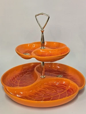 Vintage Royal Haeger Server Orange Leaf Glaze Good Condition with Stickers - Image 1 of 4