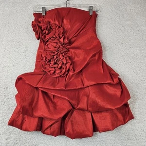 90s Twenty One Bubble Dress Small Red Mini Gunne Sax Floral Strapless Prom Vtg - Picture 1 of 20