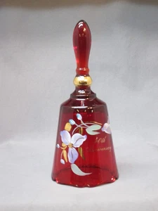 Fenton Ruby Red Glass 40th Anniversary Bell Hand Painted By C Smith 1991 - Picture 1 of 4