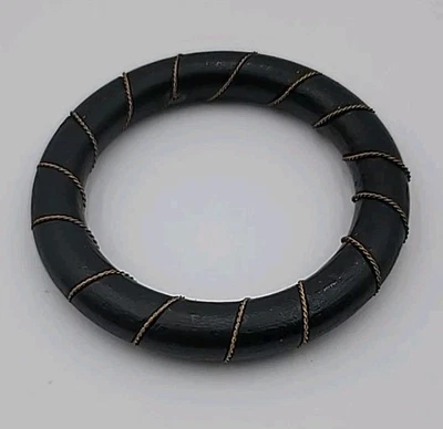 Brazalete de madera negro redondo ancho punk de colección hombres mujeres joyería envuelto en alambre Foto 1 de 3