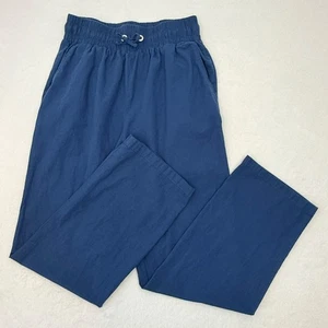 Elastic Drawstring Cotton/Flax Pants Women S Blue - Picture 1 of 7