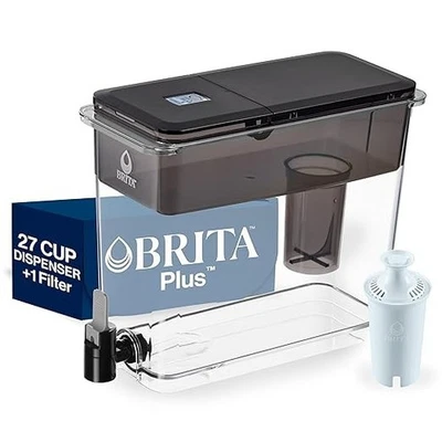 (NEW) Brita PLUS XL 27-Cup UltraMax Filtered Water Dispenser W/(1)Filter-(BLACK)