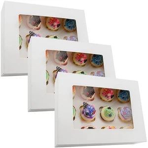 3PCS Cupcake Boxes Holds 12 Standard Cupcakes Muffins or Cookies Each Clear W... - Picture 1 of 7