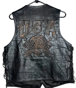 Unik Premium (Men's Size 42 Large) VINTAGE Motorcycle/Biker Vest Black/Brown EUC - Picture 1 of 11