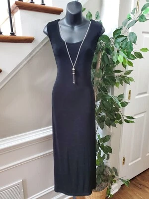 R&M Richards Women Black Acetate Scoop Neck Sleeveless Long Maxi Dress Size 14P - Image 1 of 4