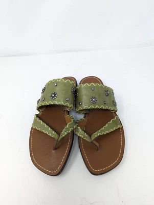 Soft leather Nicole green sandalsFlat leather comfortable shoesExcellent, high - Image 1 of 4