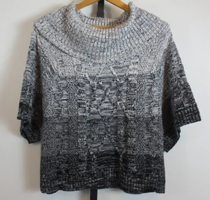 WHBM Ombre Chunky Cowl Neck Cable Knit Sweater Womens S Black White Short Sleeve - Picture 1 of 8