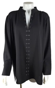 Ming Wang Black Lightweight Grommet Detail Pullover L/S Shirt Top Sz XL - Picture 1 of 5