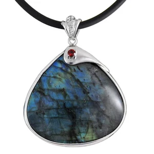 Halskette Edelstein Anhänger Labradorit blau Tropfen 925 Sterling Silber - Bild 1 von 2