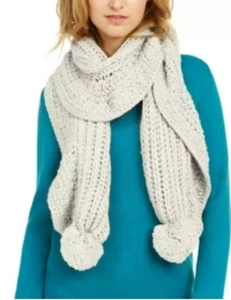 Charter Club Scarf Ruffle Knit Boa Ivory Pompon End Neck Warmer - Picture 1 of 8