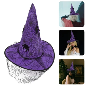 Halloween Party Witch Hat Gauze Veil Hats Festival Witch Cosplay Hat Prop - Picture 1 of 12