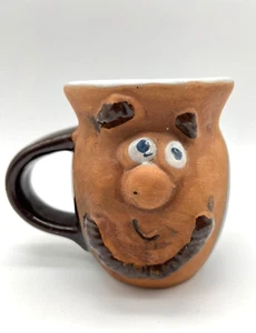 Vintage 1980 Stoneware Pottery Terracotta Face Mug Taiwan Brown Beard 16 Oz - Picture 1 of 10