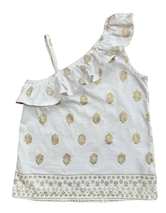 EUC Crazy 8 Girls White with Gold Foil Ruffle Neckline Cotton Shirt Size M (7-8) - Picture 1 of 9
