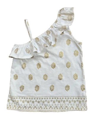 Camisa de Algodón Escote Volantes Blanca con Lámina Dorada Crazy 8 Girls Usada en Excelente Condición Talla M (7-8) Foto 1 de 4