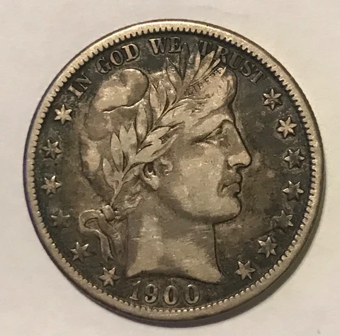1900-o Barber half Dollar, choice original VF + Cover