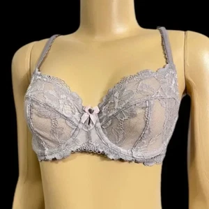 Reggiseno Victoria’s Secret Body by Victorias pizzo floreale sfoderato Demi grigio 32D nuovo - Foto 1 di 3