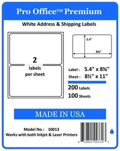 PO13 400 Sheets/800 Labels Pro Office Round Corner Self-Adhesive shipping Label  - Picture 1 of 6