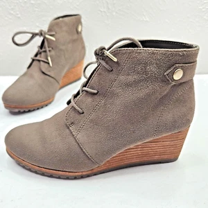 Dr. Scholl's Wedge Boots Sz 6 Faux Suede Minimalist Comfort Lace Up Ankle Bootie - Picture 1 of 11