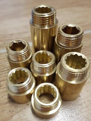 Round Brass Extension Nipple 1/2''BSP 10mm,15mm,20mm,25mm,30mm,40mm,50mm, • 4.83£