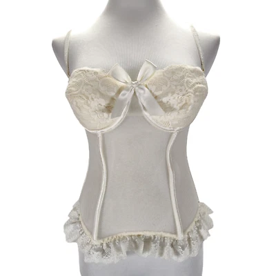 Corsé Bustier Victorias Secret Años 90 Talla 36C Marfil Malla Transparente Borde de Encaje De Colección Foto 1 de 4