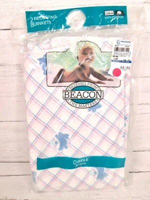 Manta de recepción de bebé a cuadros azul rosa baliza conejito conejo paquete de 2 de colección nueva Foto 1 de 4