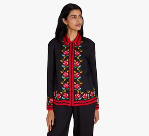 Kate Spade Bluse Rosenrand Seidenmischung Knopfleiste, Größe XL - Bild 1 von 8