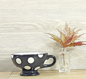 N-D Hand Painted Mug Black White Dots Vintage Coffee Soup Tea Choco Collectible - Picture 1 of 10