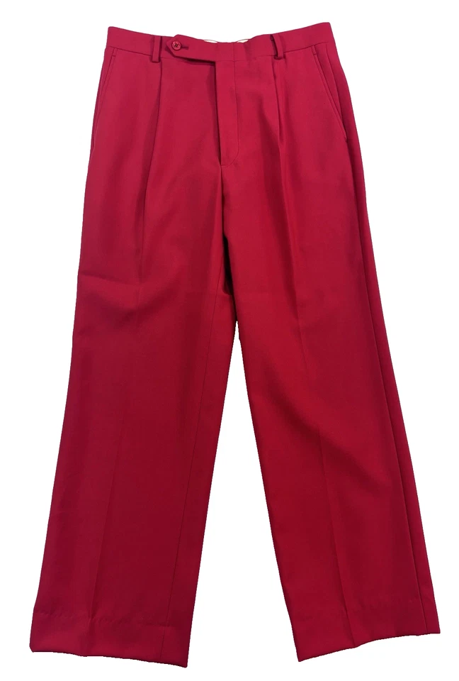 Hombre Jaeger 30x28 Vintage Años 90 Lana Vestido Pantalones Rojo Brillante Plisado Pantalones Foto 1 de 4