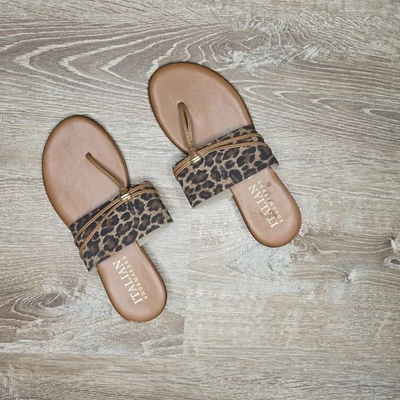 Italian Shoemakers Womens Leopard Print Sandals Size 8 Leather Slip-On - Image 1 of 3