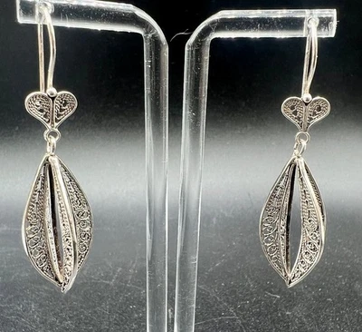 VTG DGS TURKEY 925 Sterling Silver Telkari Filigree Dangle Earrings 7.9g - Image 1 of 4
